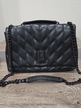 Karl Lagerfeld Black Quilted Shoulder Bag with Chain Strap